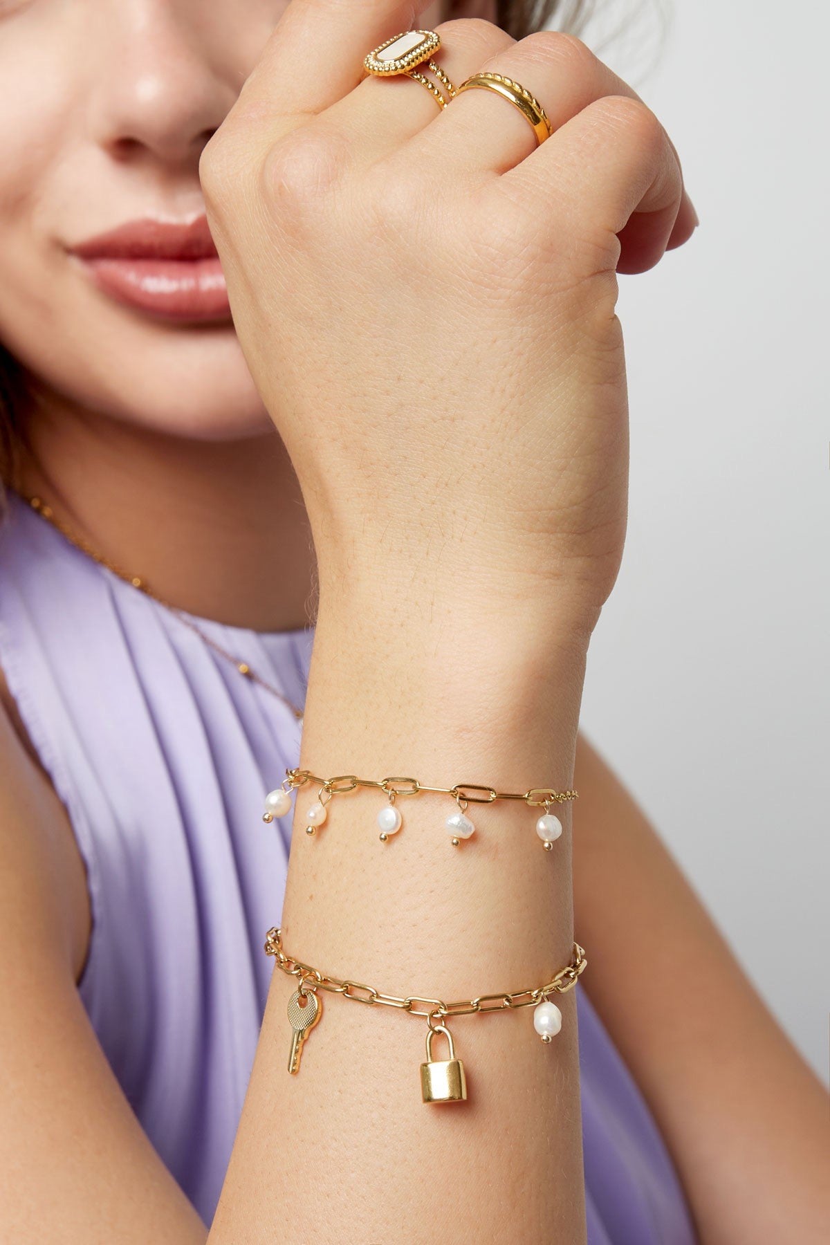 LINK BRACELET CHARMS & PEARL